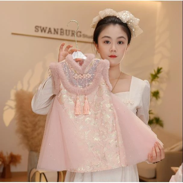 （现货）【Y.k0008】新款女童拼接网纱国风马甲裙女宝气质保暖背心裙