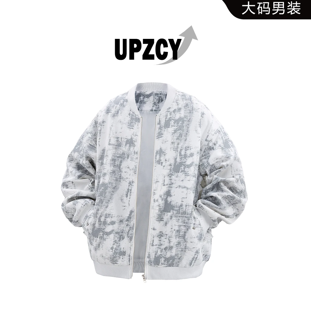 UPZCY美式大码扎染夹克外套男秋季宽松休闲上衣外套轻奢痞帅男装