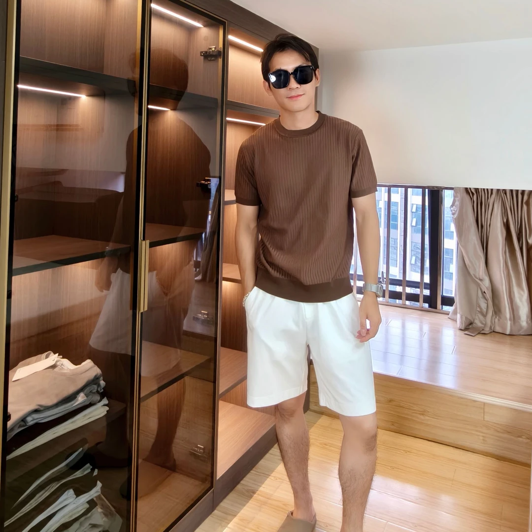 （断码清仓）极简老钱风百搭无标净版细条纹t恤男夏季短袖毛衣男士