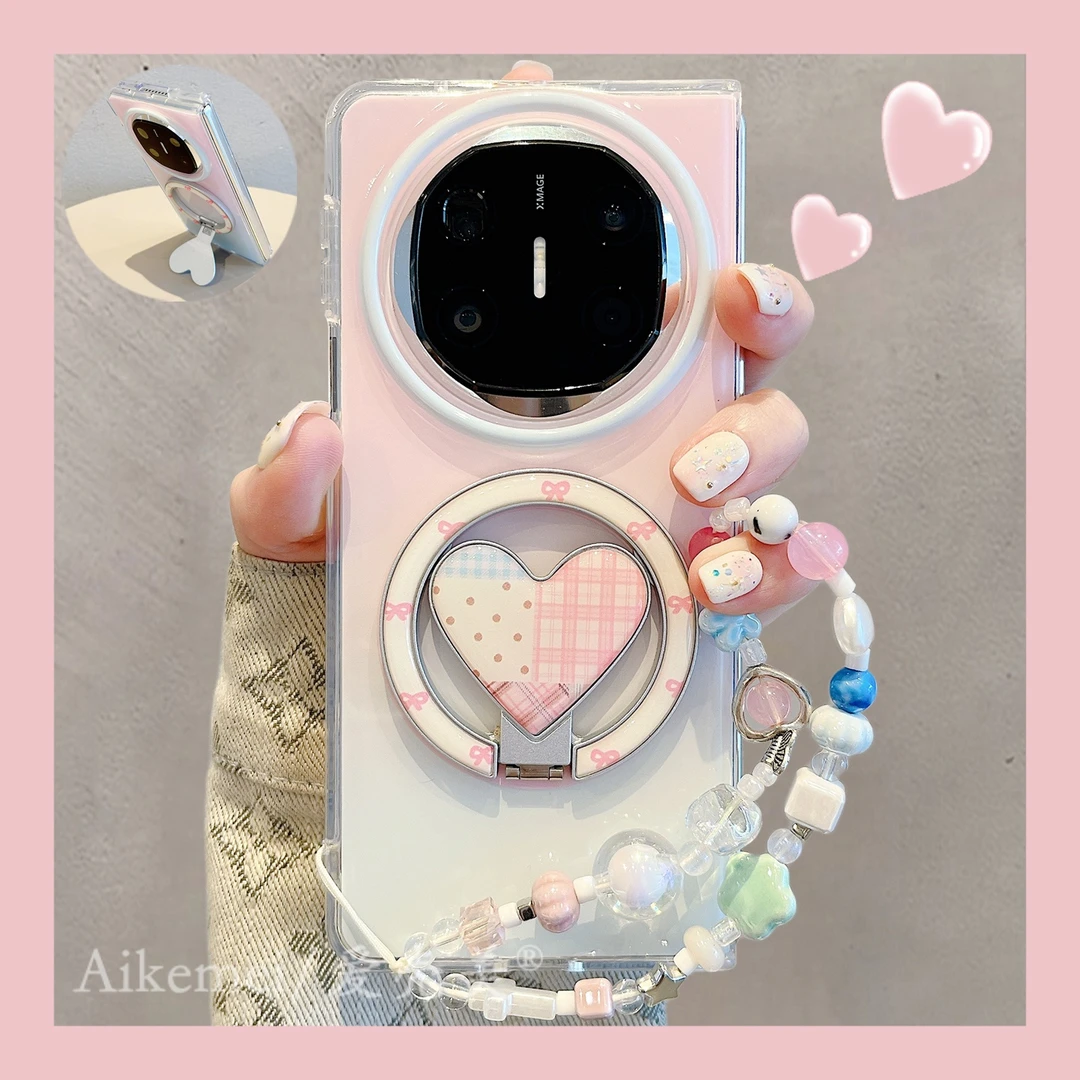 适用华为mateX6折叠屏手机壳MateX5典藏版粉绿渐变X3爱心磁吸支架