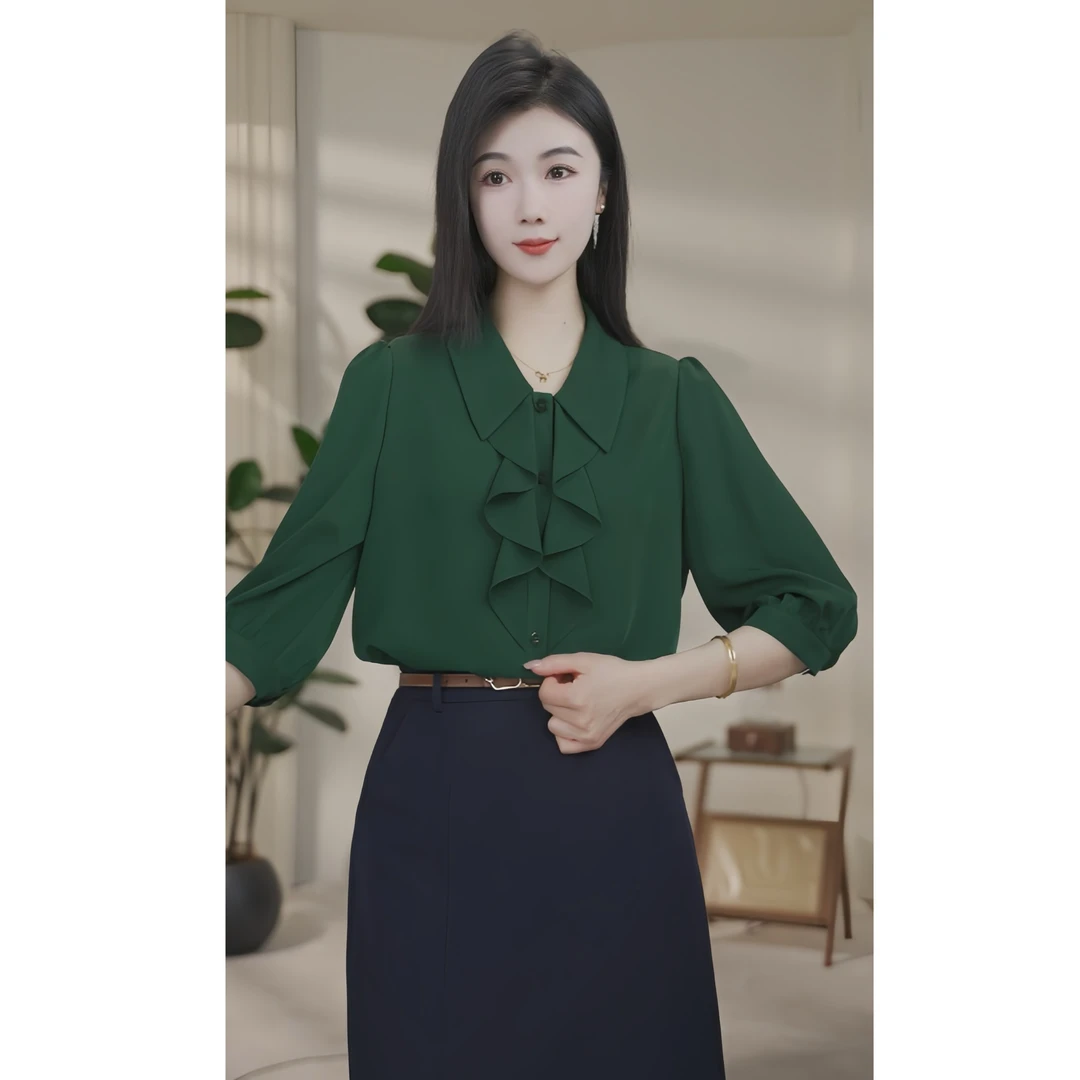 【曼贝宠粉节】D29-欧若风8592335B双色气质休闲时尚薄款衬衫设计感