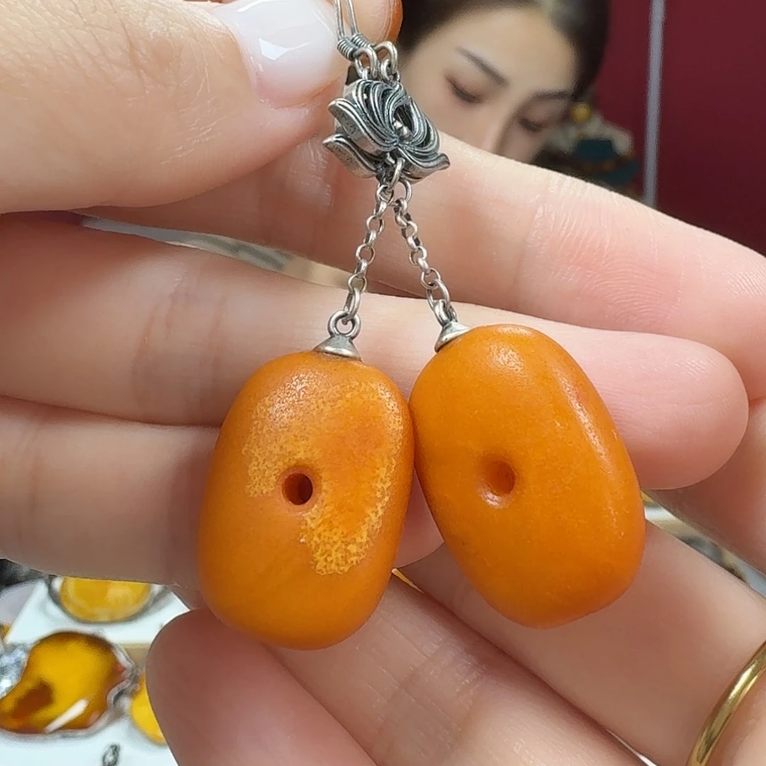 蜜蜡银S925镶嵌耳饰耳坠