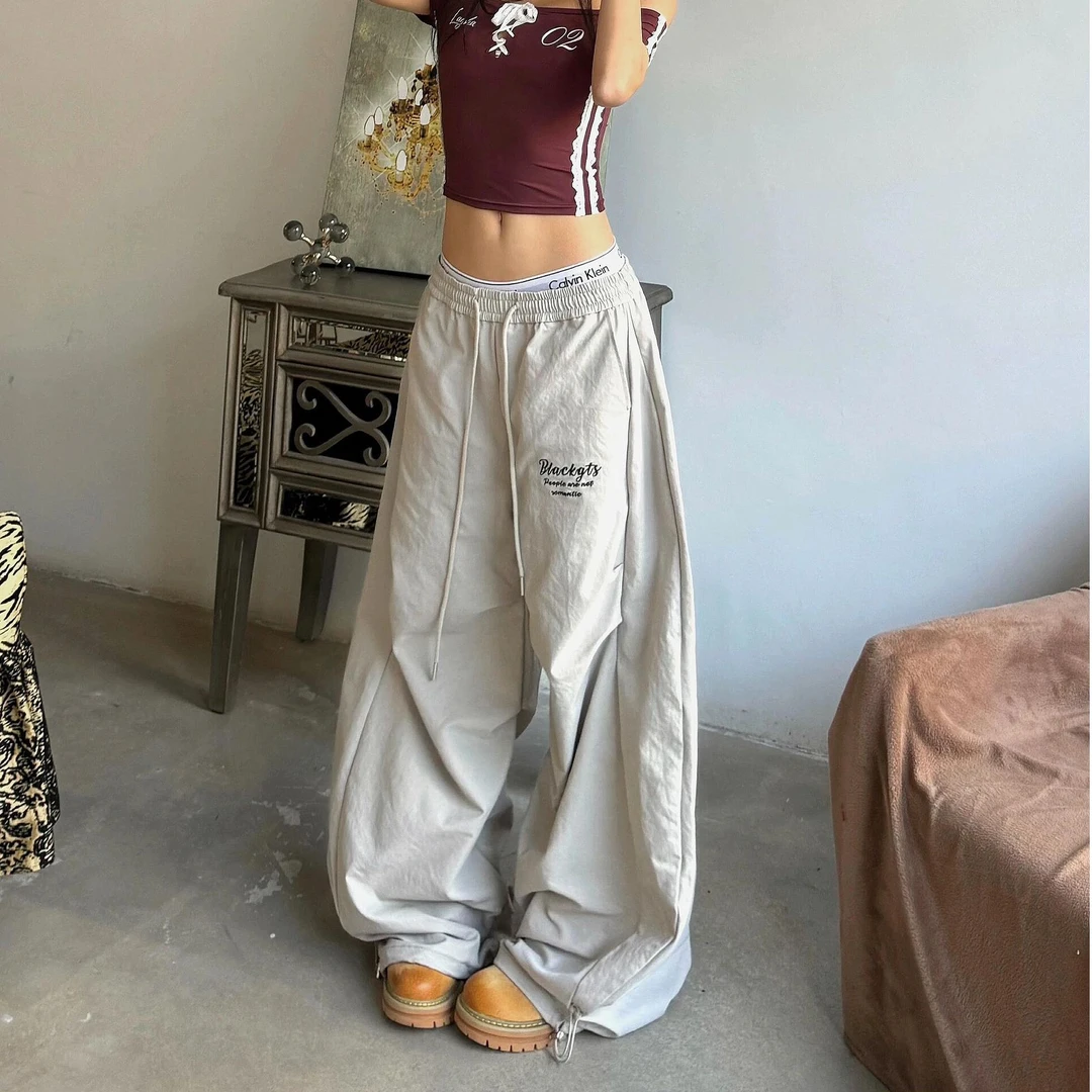 美式高街弯刀伞兵裤男女情侣宽松嘻哈潮牌休闲阔腿显瘦街舞工装裤