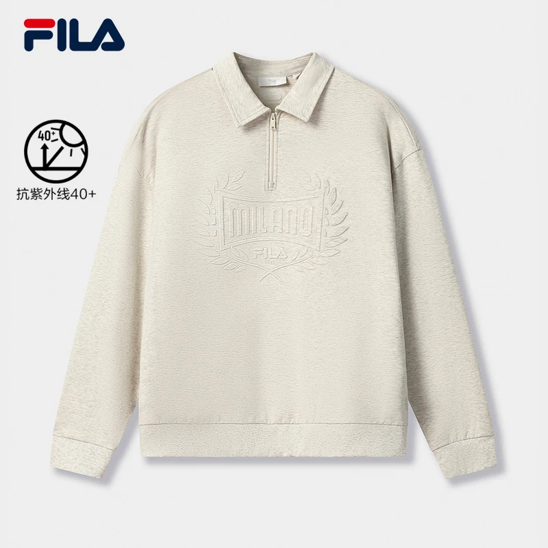 【米兰高定设计】Fila/斐乐男款翻领半拉链休闲长袖卫衣F11M535207F
