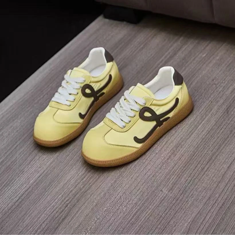 A602 黄色 德训鞋女2025春夏新款时尚平底百搭休闲板透气阿甘女鞋