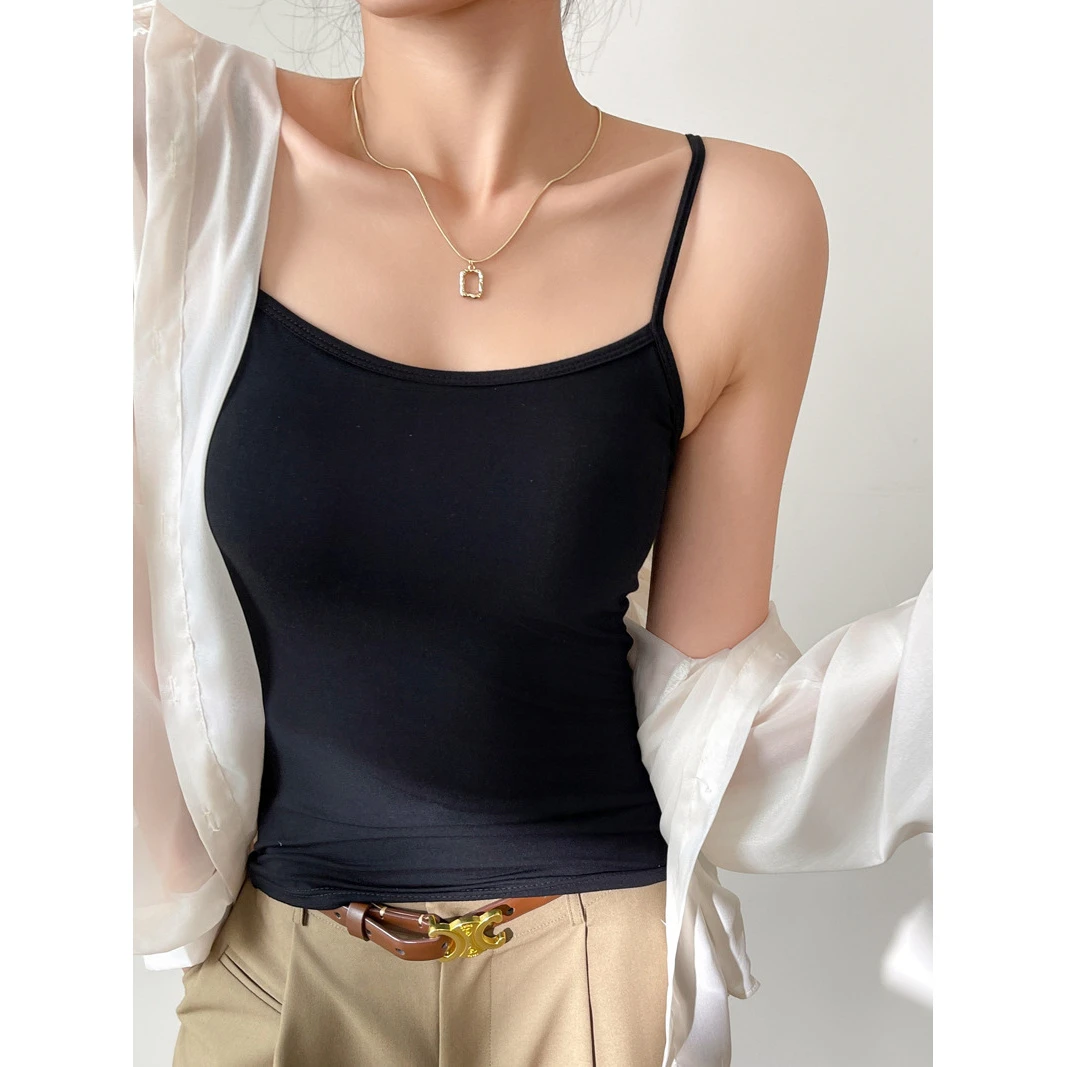 莫代尔黑色吊带背心女夏季薄款西装内搭时尚性感无袖上衣可外穿