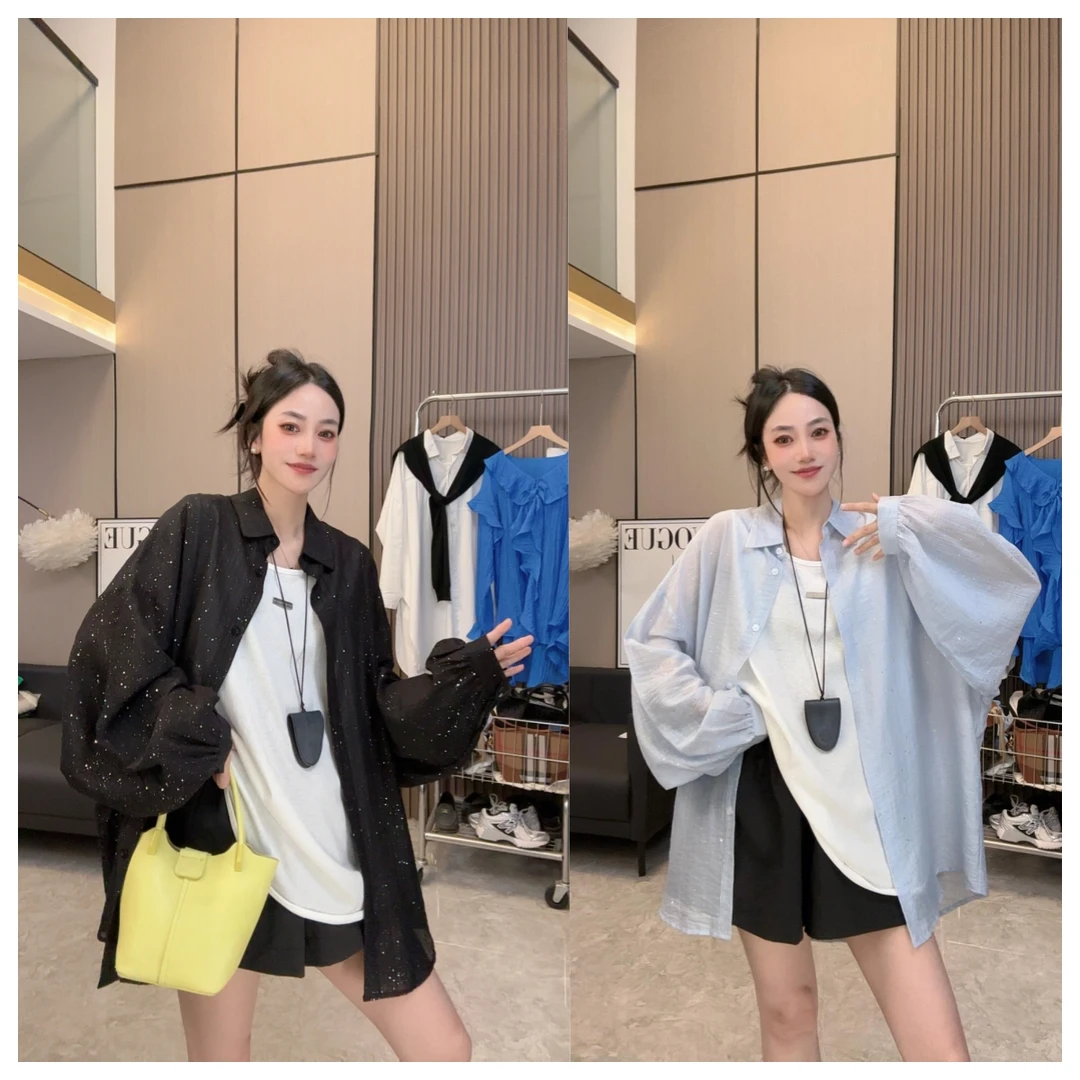 【亮闪闪】春夏上新~设计感休闲宽松中长款防晒衫百搭衬衫