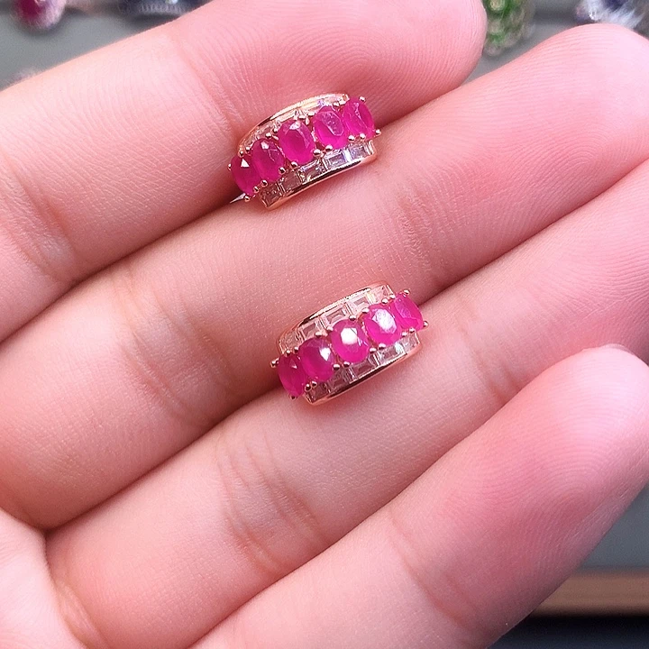 银S925镶嵌耳饰红宝石