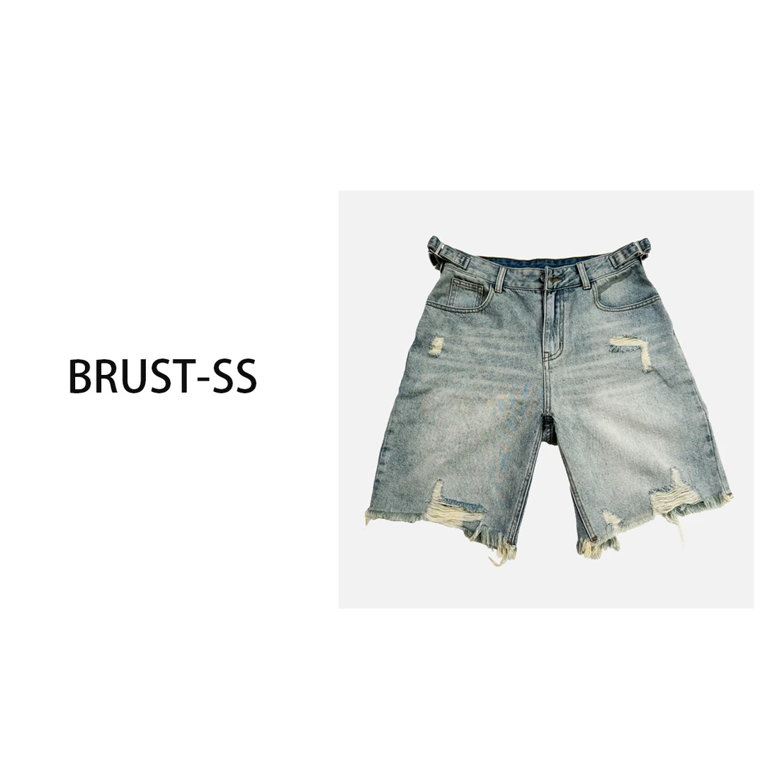 LAZYSILHOUETTE/懒散廓形男女同款百搭破洞韩版水洗黑蓝牛仔短裤