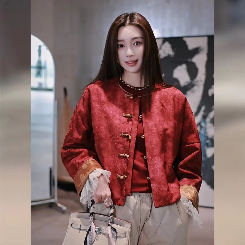 新中式国风红色盘扣加厚短款外套女高级感独特超好看显瘦气质上衣