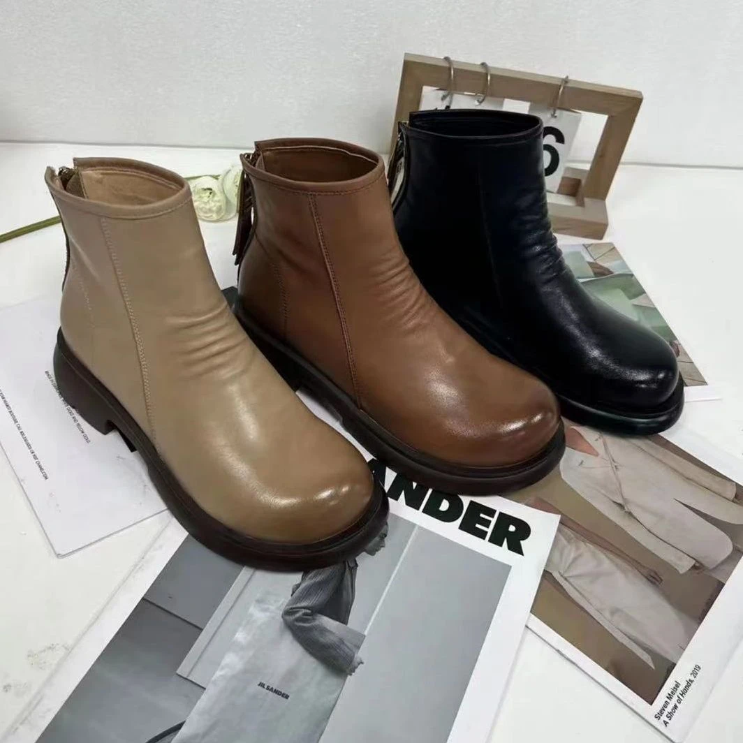 5671新款后拉链复古圆头软底舒适马丁靴