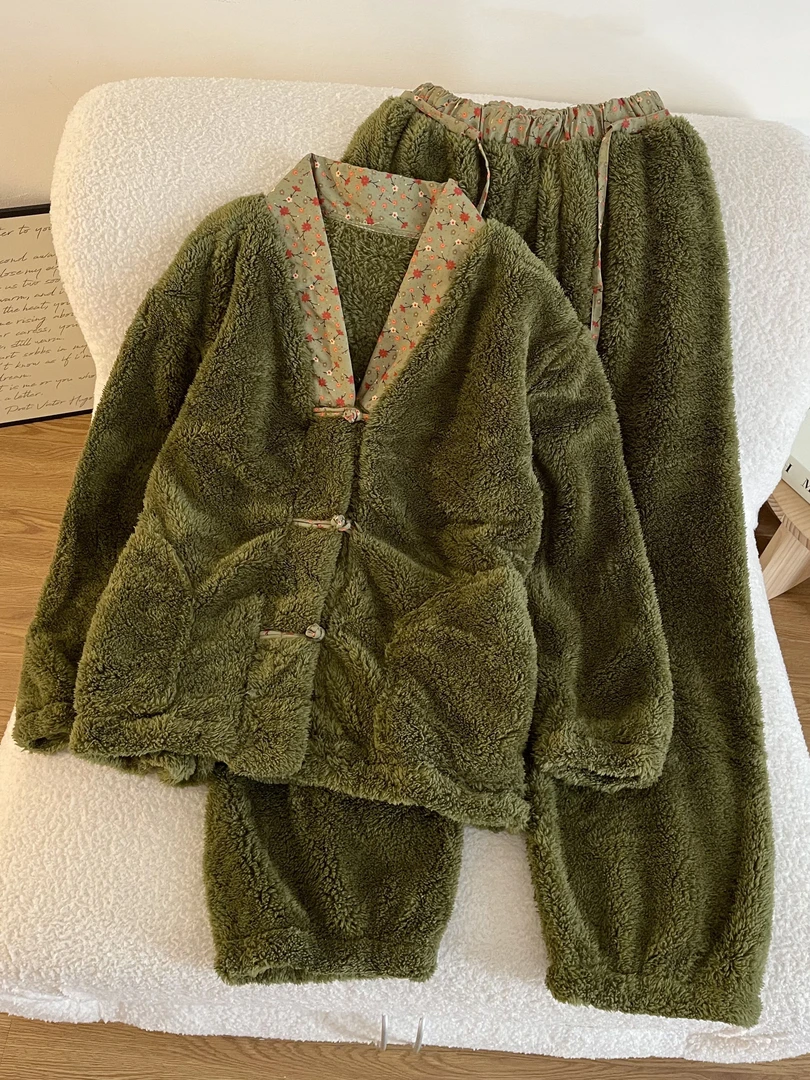 【DMXJ大梦想家】韩系气质简约珊瑚绒睡衣女秋冬季款宽松家居服套装