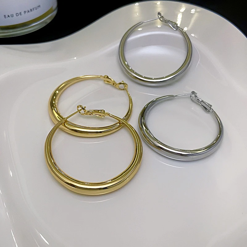 黄铜锆石耳饰 几何大圈耳环时尚设计极简金属风耳圈气质百搭耳环