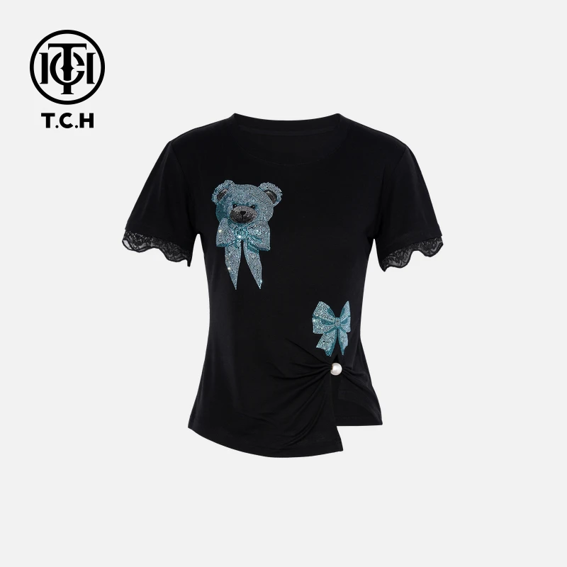 TCH私服烫钻工艺时尚休闲百搭舒适卡通T恤女T75B10E5028轻奢tch
