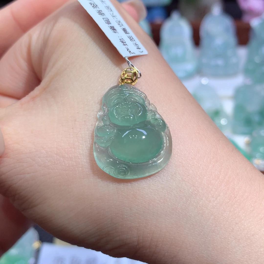 吊坠(不含链)18K金镶嵌翡翠天然缅甸A货翡翠揭阳工财神爷