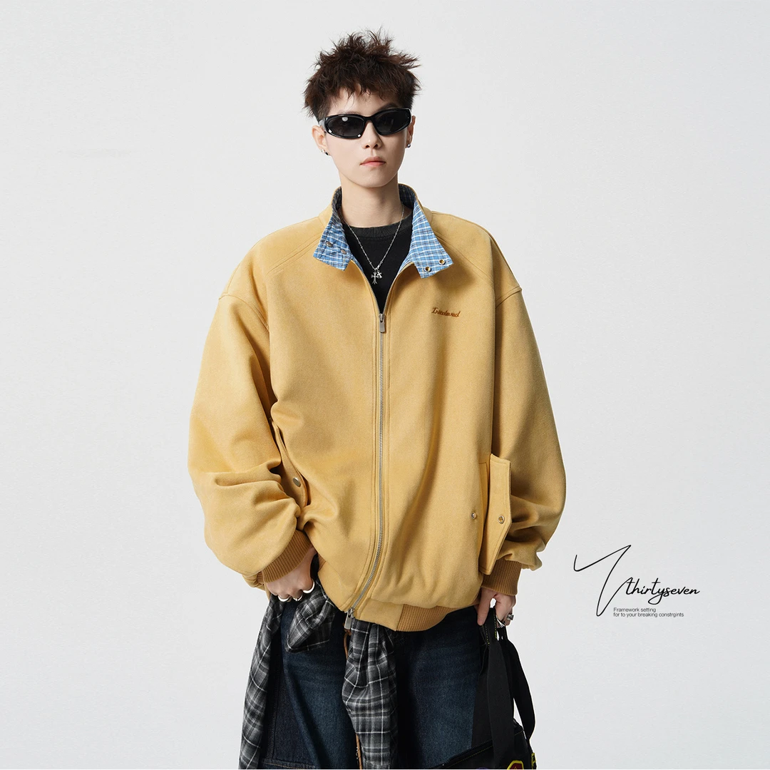 V37巴恩风复古刺绣哈灵顿夹克男秋季美式潮牌痞帅休闲麂皮绒外套