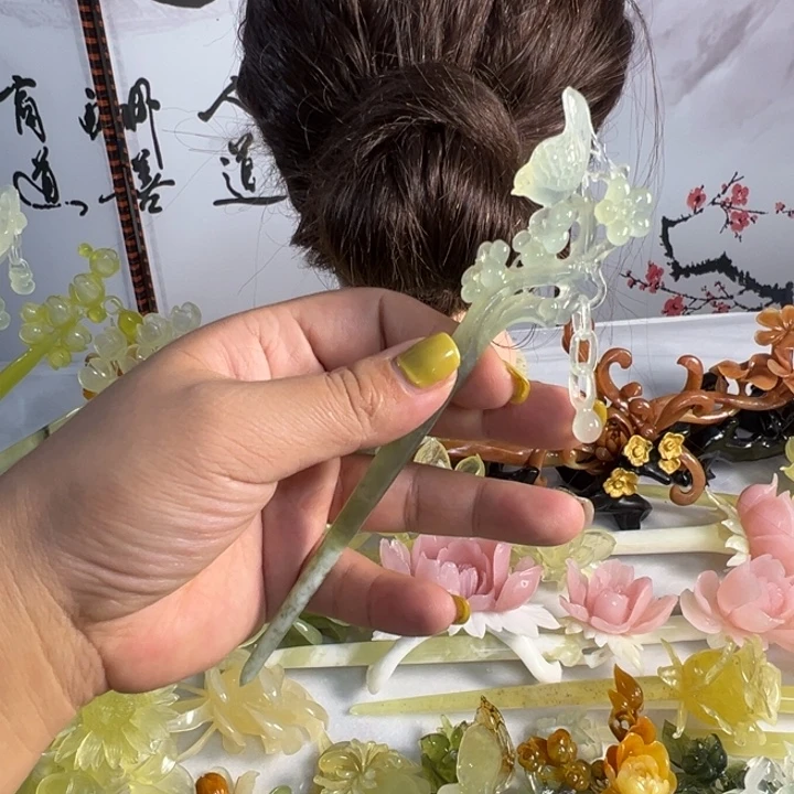 定制蛇纹石玉毛货发饰