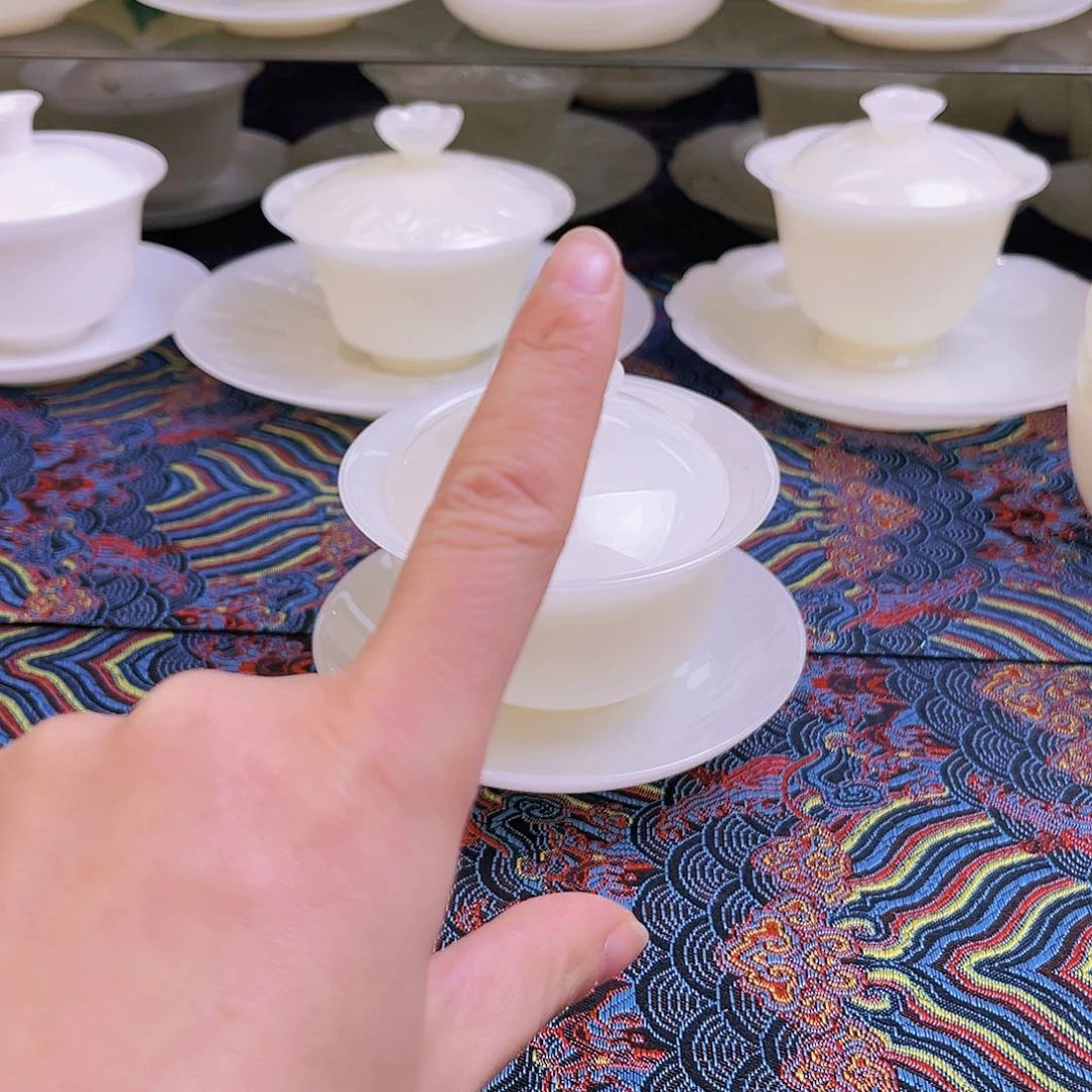 盖碗瓷我***！高档皙白玉瓷小元宝盖碗