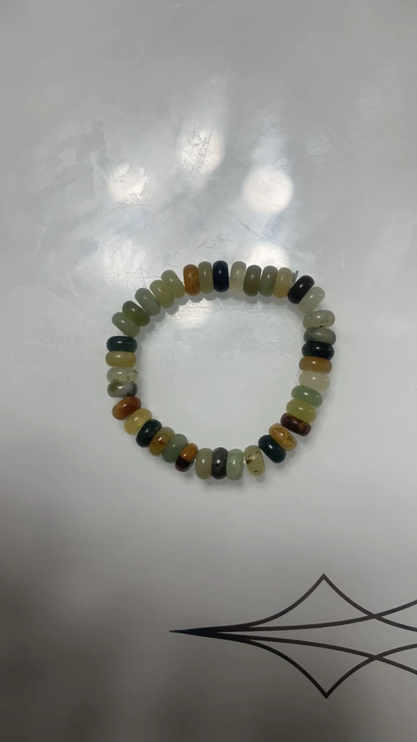 天然岫玉花玉算盘珠链（随机发一个）