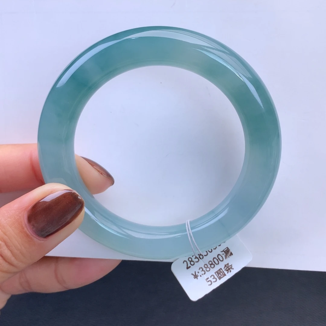 翡翠手镯未镶嵌冰胶渐变蓝水圆条手镯