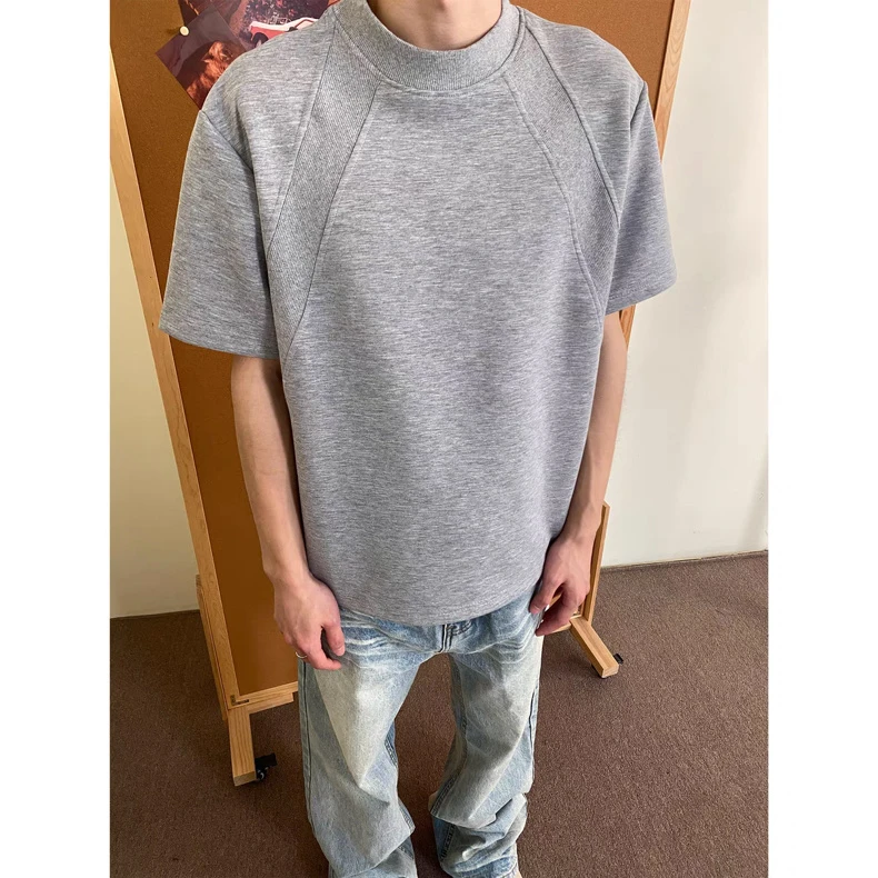 休闲短袖百搭打底衫美式休闲运动T恤夏季圆领拼接夏装半袖上衣