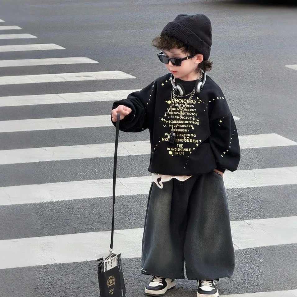 【向子妈】潮感buff—甩漆字母宽松洋气卫衣韩国童装2025/秋