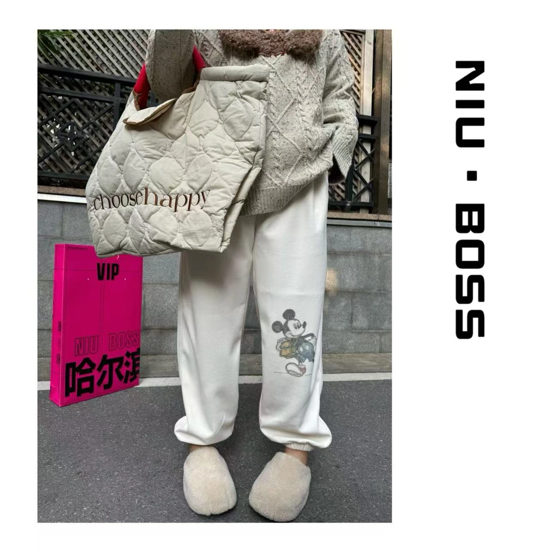 Three Ten. N大码250斤【欧货】洋气款束脚米奇竖条休闲裤