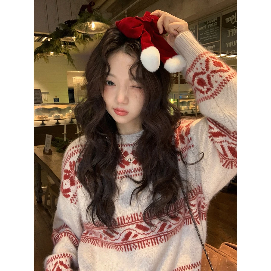 张贝贝 初雪告白 兔毛羊毛 圣诞系列费尔岛毛衣