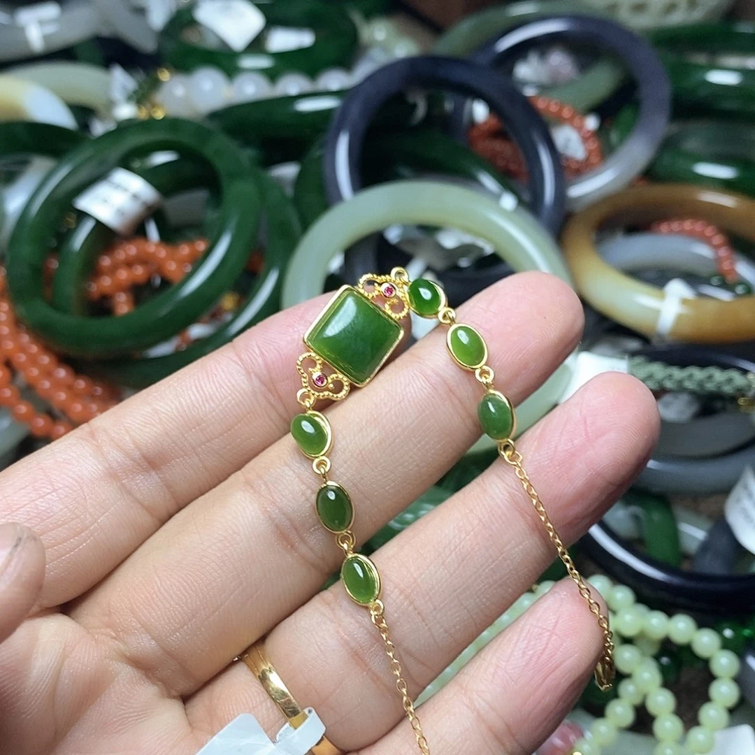 和田玉手链银S925镶嵌