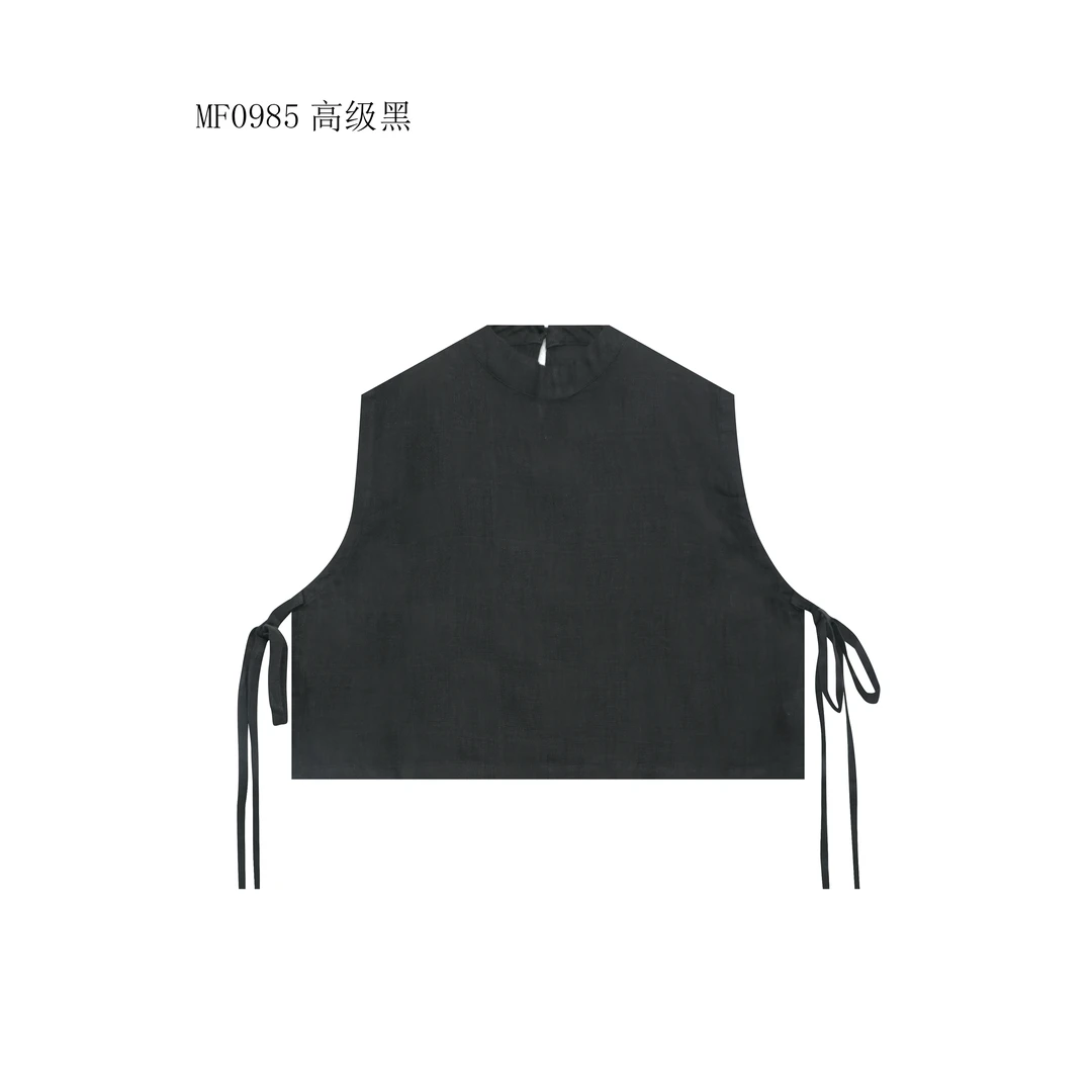 【麻訪家】MF0985高级黑文艺简约时尚绑带百搭坎肩上衣