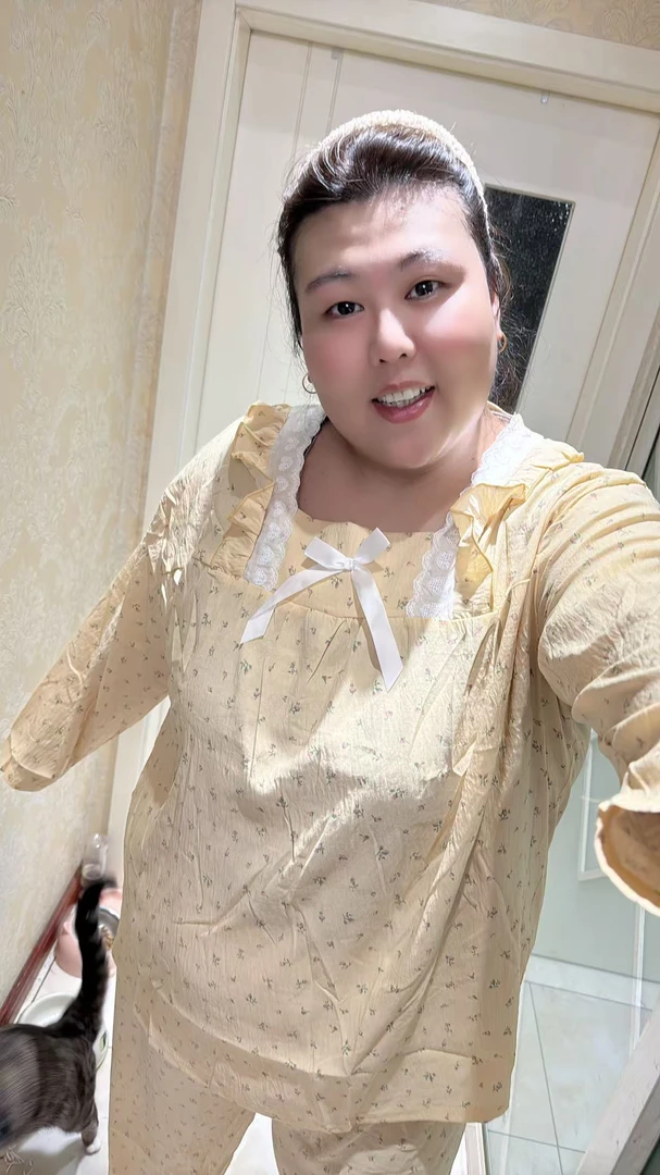 XPP特体大码女装套装甜美碎花长袖长裤睡衣春秋冬韩系家居服8253