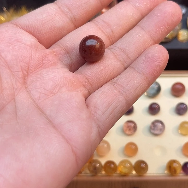 水晶未镶嵌珠宝半成品14.6mm红发丝水晶珠