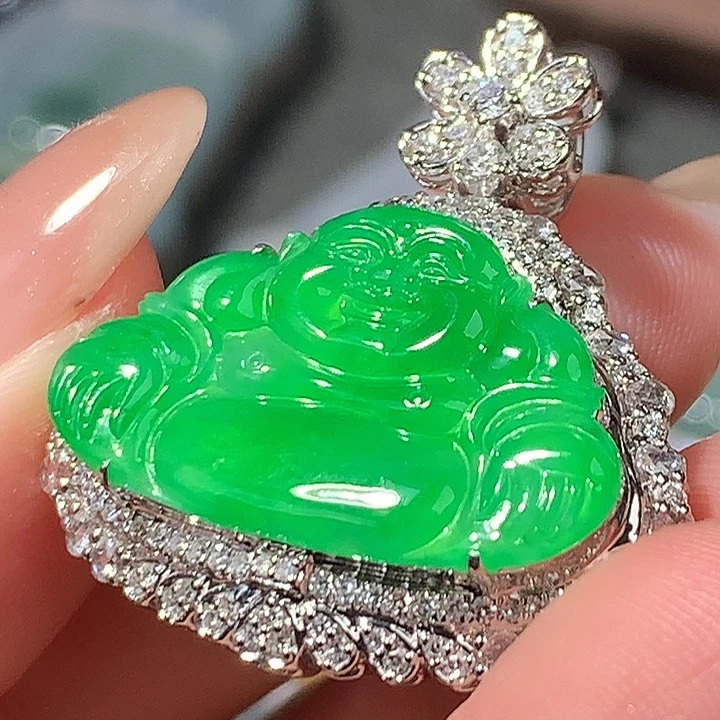 翡翠18K金镶嵌吊坠(不含链)绿佛