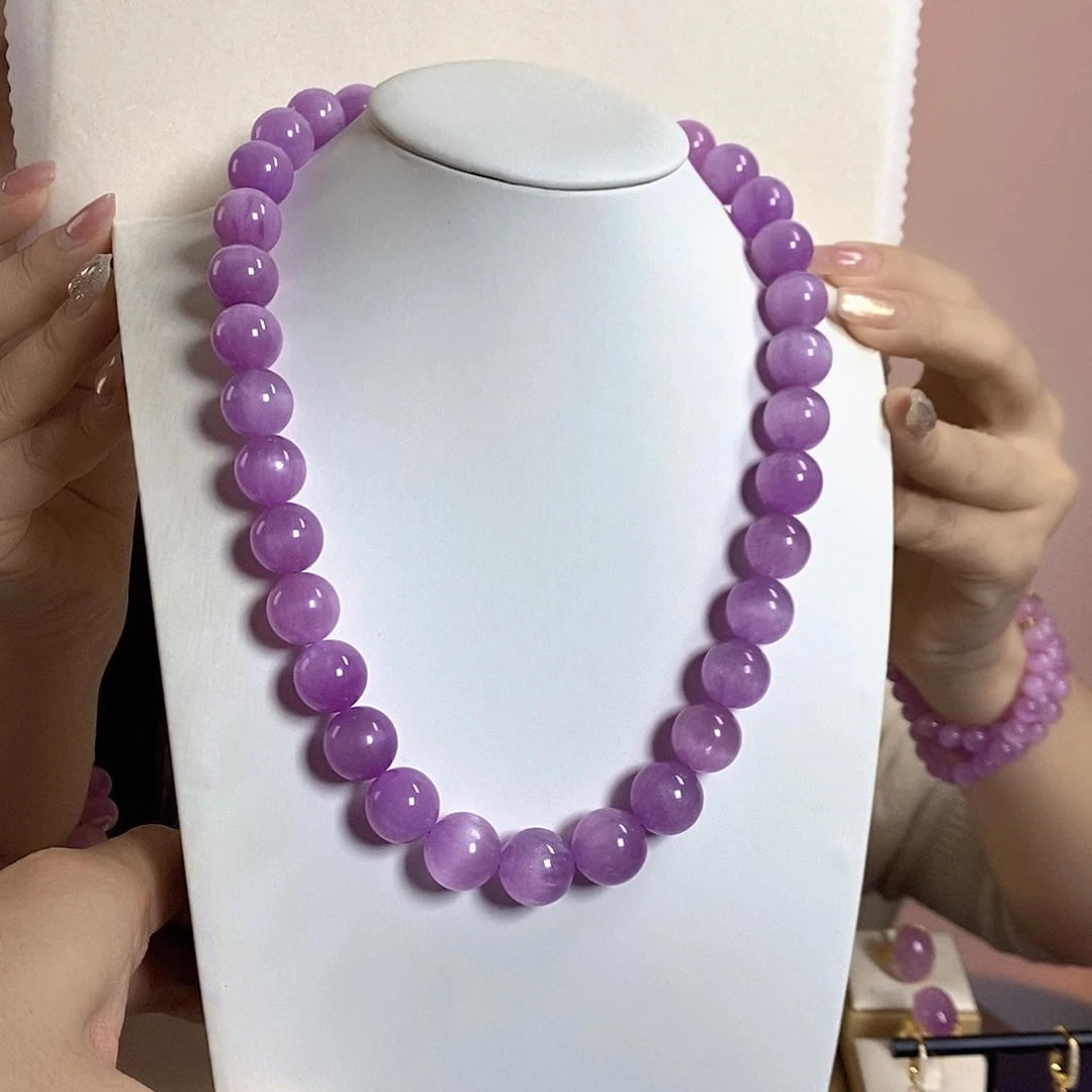 未镶嵌锂辉石紫锂辉高冰收藏级项链14+