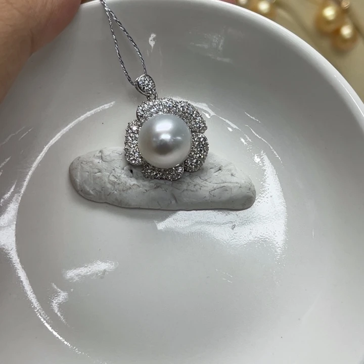 海水珍珠银S925镶嵌颈饰澳白11-12mm75h