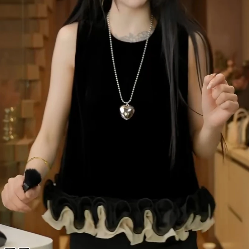 【半墨姿夏】下摆重工花瓣圆领无袖背心上衣LK2504798