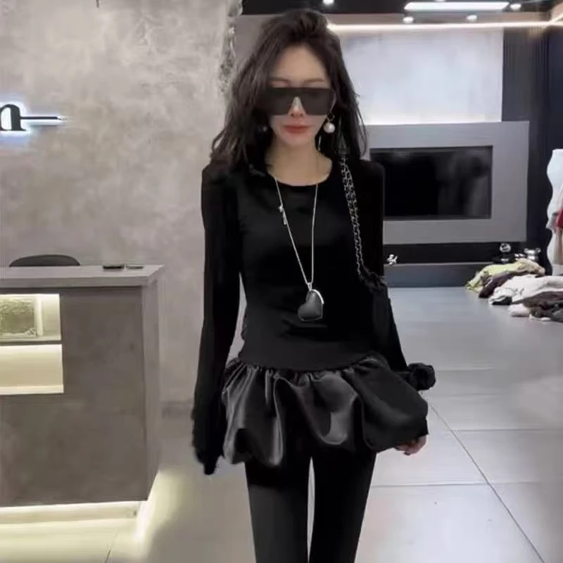 D999-6春季新款洋气显瘦圆领修身中长款裙摆蓬蓬裙