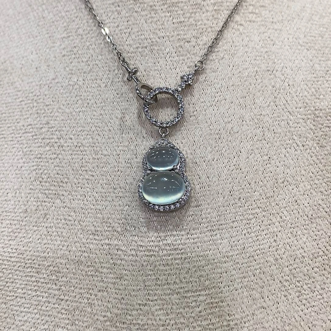 蛇纹石玉银S925镶嵌颈饰