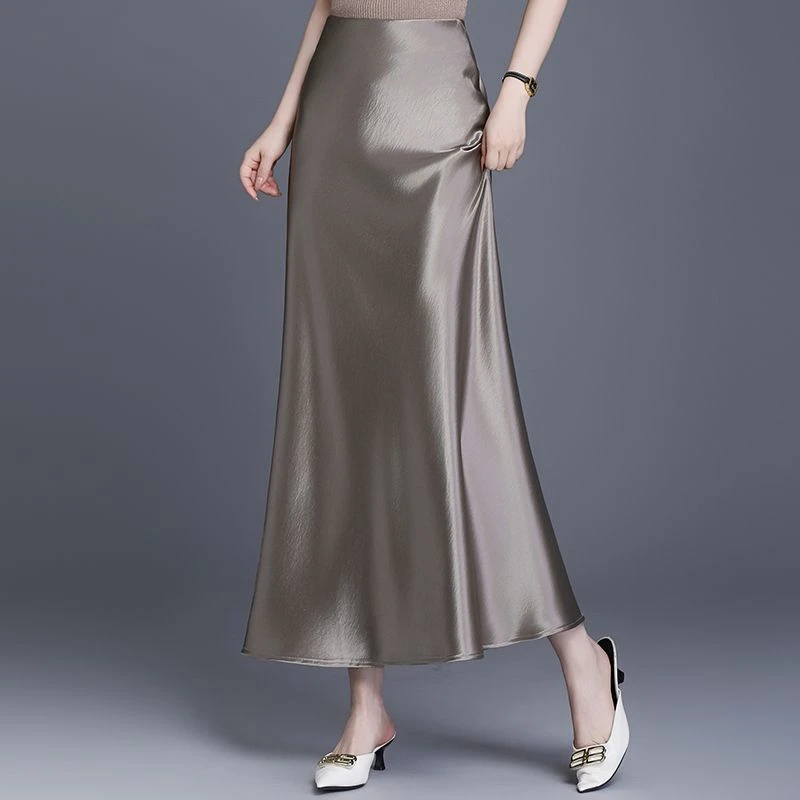 醋酸缎面半身裙女2025夏季新款高级气质修身显瘦包臀长裙