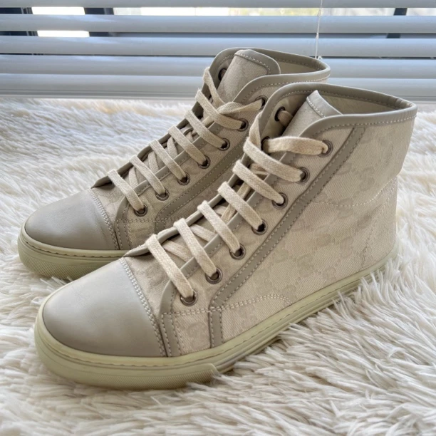 95新 GUCCI/古驰 双G帆布做旧高帮板鞋 36码（偏大）公价5.3k 70102