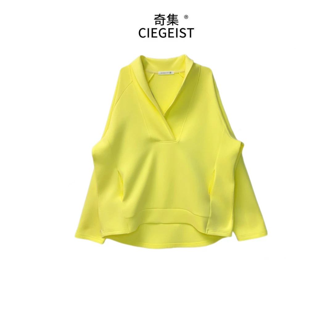 2025秋冬设计师款宽松大版韩版休闲风中长款V领隐藏口袋卫衣2116