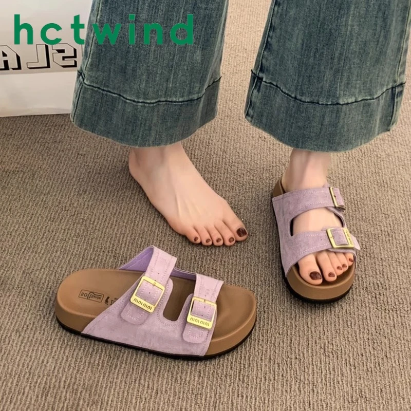热风百搭厚底拖鞋女夏外穿2025新款沙滩一字拖紫色勃肯鞋凉拖鞋
