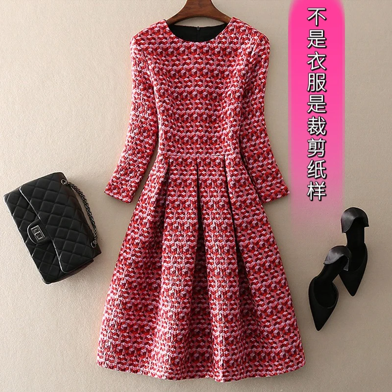 C8654裁剪纸样（M-5XL)女士长袖连衣裙裁剪纸样