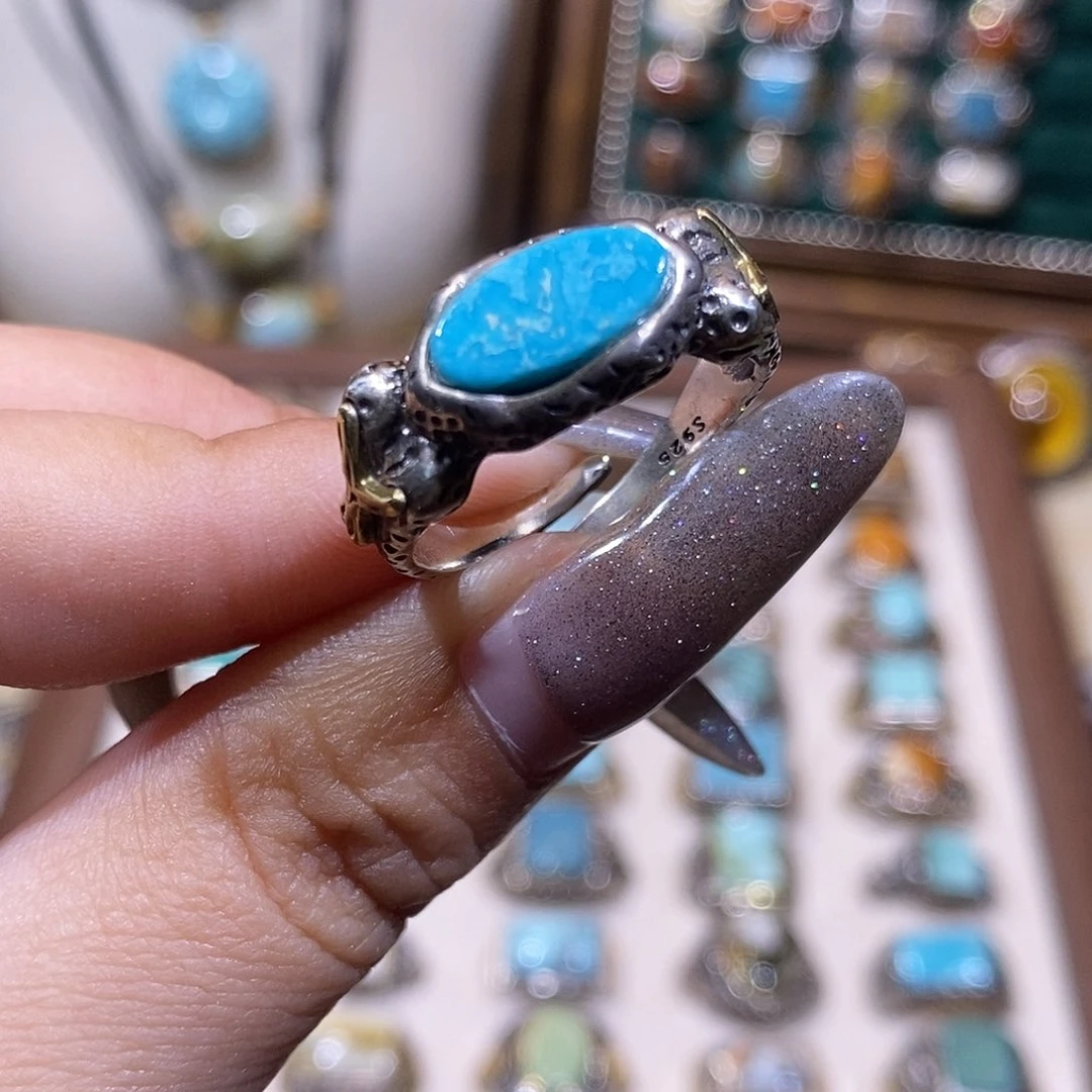 满***红绿松石银S925镶嵌戒指戒指