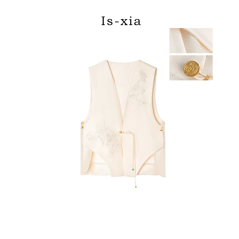 【中式浪漫】新中式国风不规则V领盘扣马甲改良刺绣背心简约时尚