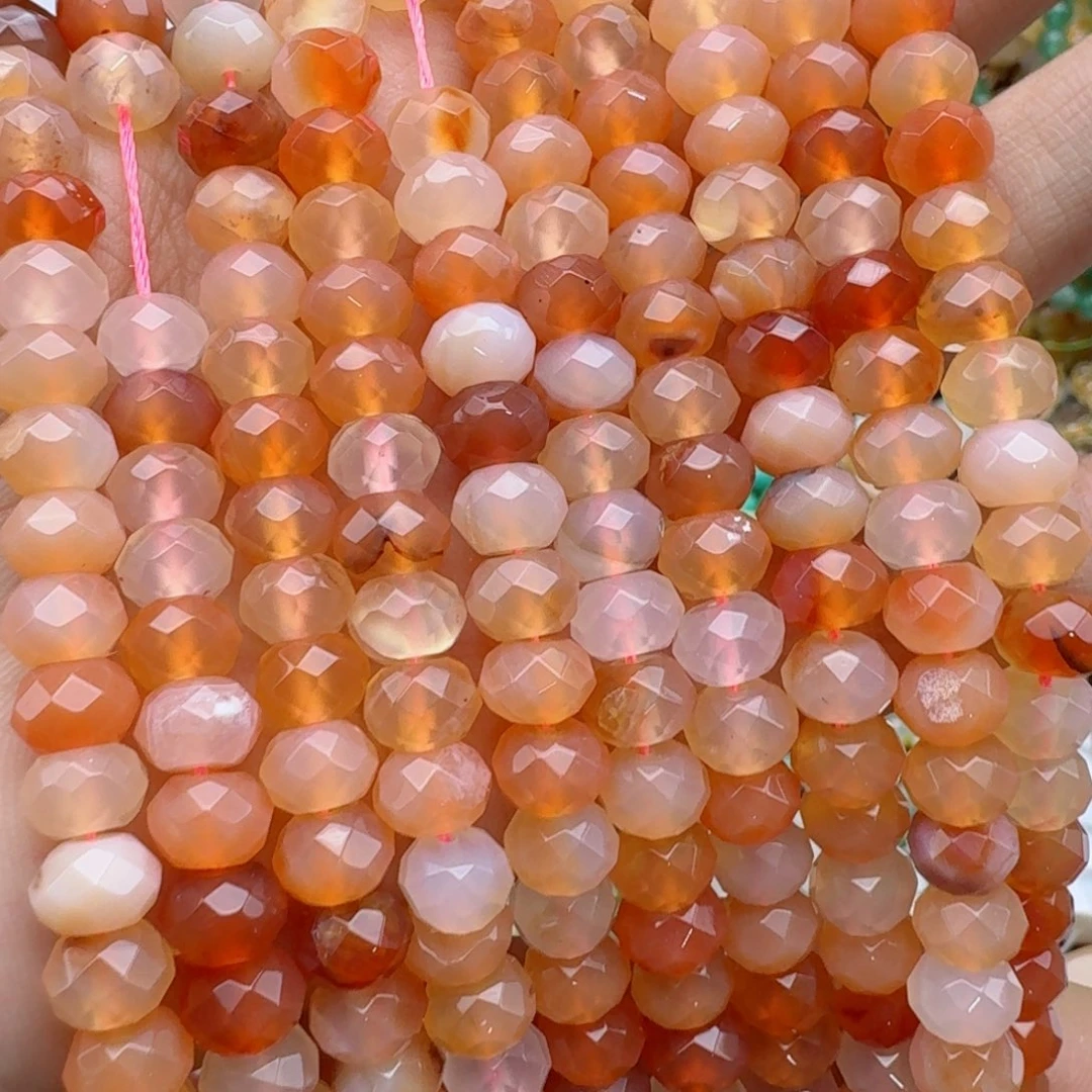 玛瑙/玉髓合金珠宝半成品8切面粉玛瑙算盘一条