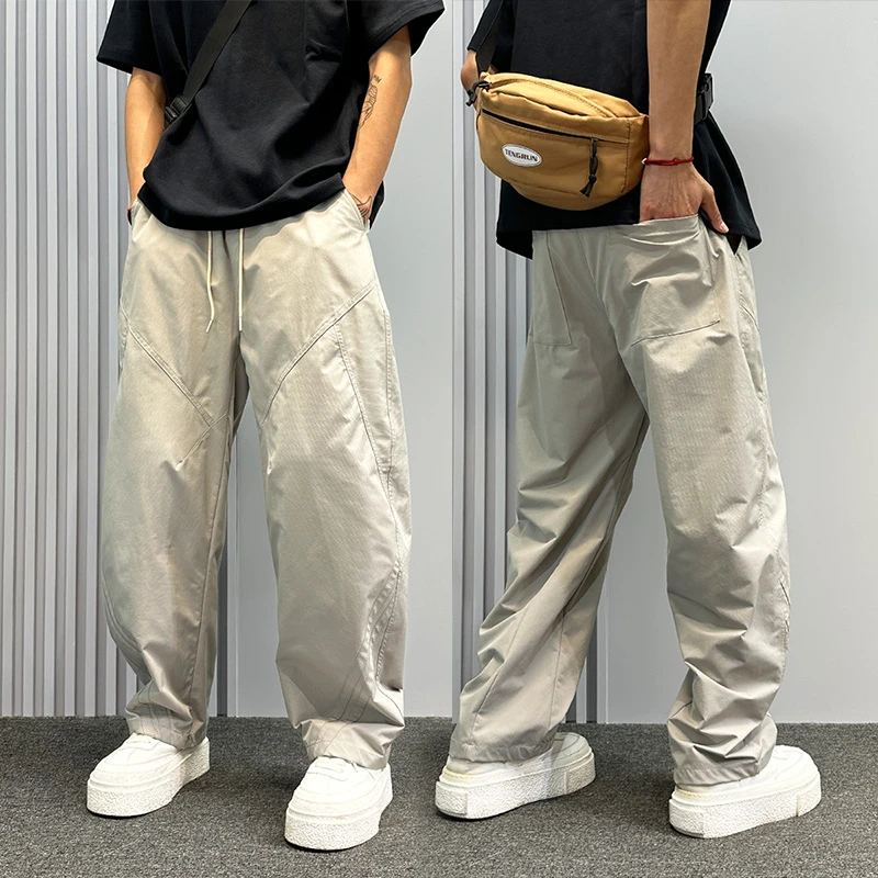 设计感速干弯刀裤男夏季轻薄凉感宽松阔腿裤美式立体直筒休闲裤子
