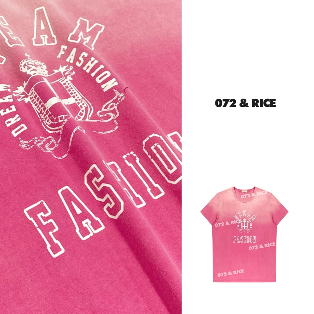 072 & RICE【渐变粉】100纯棉 夏季休闲圆领短袖T恤 32NB381Z*