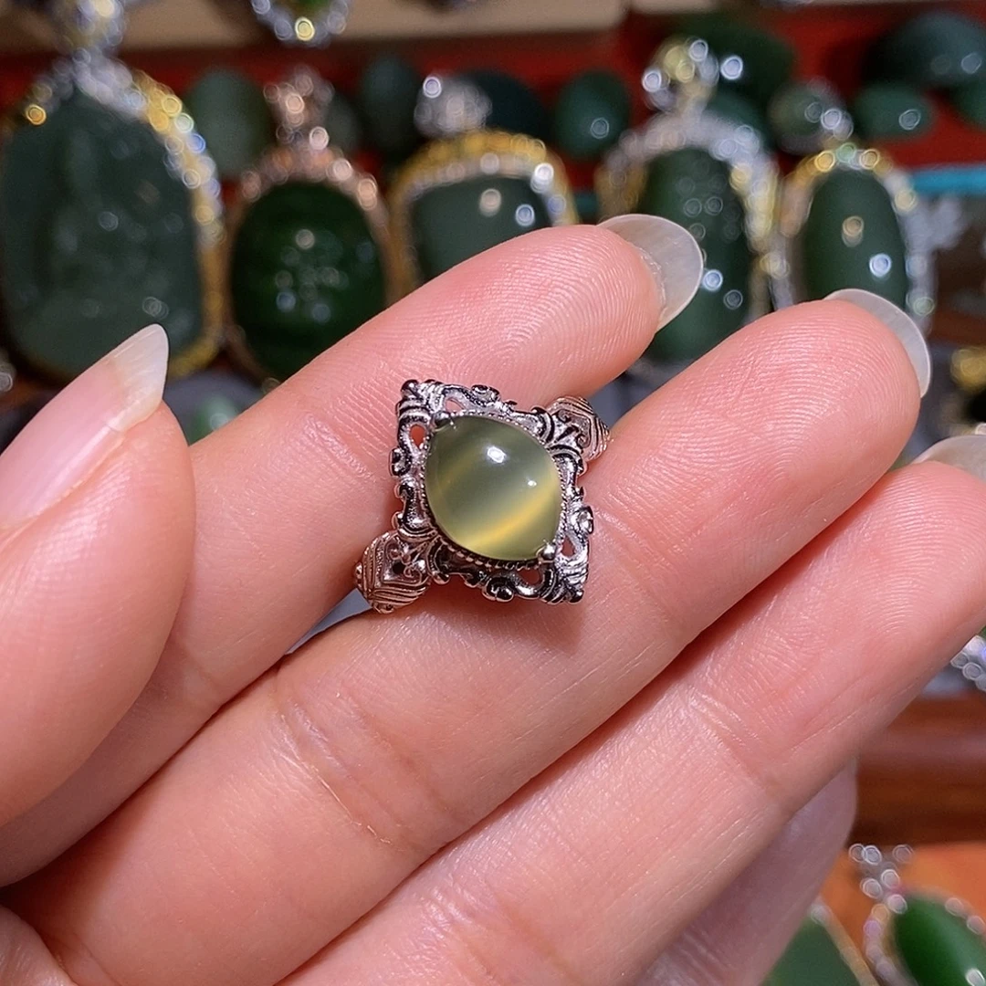 和田玉（碧玉）银S925镶嵌戒指