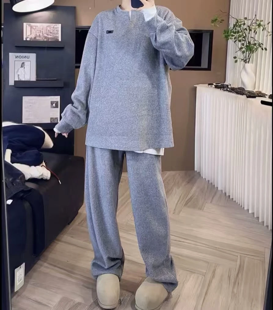 81799 小黑标V领卫衣阔腿裤套装